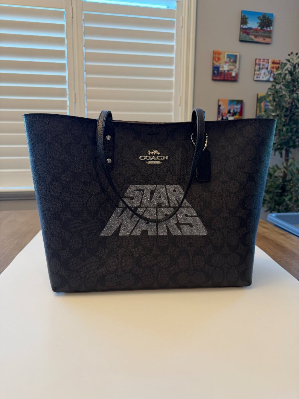 Coach Star Wars Tote Glitter Logo Black NWOT